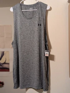 TANQUE DE ALTA CALIDAD AJUSTADO 3XLT NUEVO CON ETIQUETAS UA TECH PARA HOMBRES LOGOTIPO GRANDE Y ALTO PISTOLA METAL GRIS PARTE SUPERIOR - Imagen 1 de 14