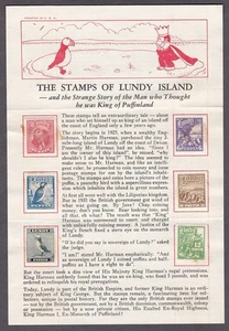 The Stamps of Lundy Island - Set of 6 - Souvenir Story Sheet - Picture 1 of 2