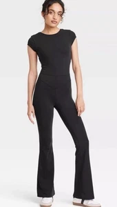 WOMEN’S KNIT LOW BACK FLARE ACTIVE BODYSUIT JOYLAB BLACK FREE SHIPPING SMALL - Picture 1 of 2