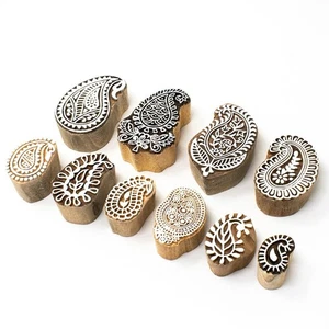 Set of 10 Hand Carved Textile Printing Saree Border Dresses Craft Block Stamp - Picture 1 of 4