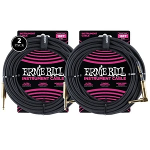 2 PACK Ernie Ball 18' Braided Straight / RA Instrument Cable Black W-Gold Ends - Picture 1 of 10