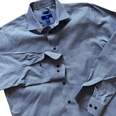 Camisa de vestir Egara para hombre azul a cuadros sin hierro manga larga grande 16-16 1/2 Foto 1 de 4