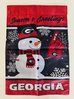 Bandera de jardín muñeco de nieve de invierno de doble cara de la Universidad de Georgia nueva en paquete Foto 1 de 4