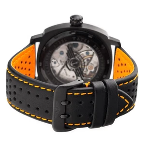Wrist Watch Band Lorica Faux Leather Ip-B Black Watertight Orange High-Tech - Picture 1 of 5