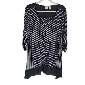 Chico's asymmetrisch gestreifte Tunika Bluse Damen Gr. 2 Large schwarz weiß Karriere - Bild 1 von 11
