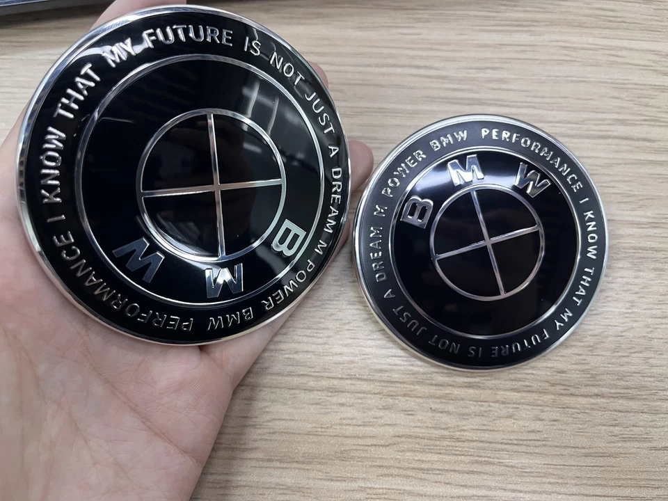 2X Front Hood 82mm & Rear 74mm Trunk Emblems Black For B-M-W BadgeUS 51148132375 - Изображение 1 из 4