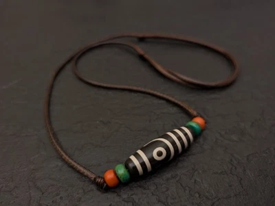 2 Augen Dzi Perle Anhänger Halskette Natur Echt Tibetischer Achat Edelstein L... - Bild 1 von 4