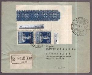Italia Trieste AMG-FTT, raccomandata del 1948 con coppia 50 lire Volta -HA19 - Imagen 1 de 3