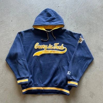 Vintage 90s Starter Georgia Tech Sweatshirt Size XL Blue Hoodie Yellow Jackets - Image 1 of 4