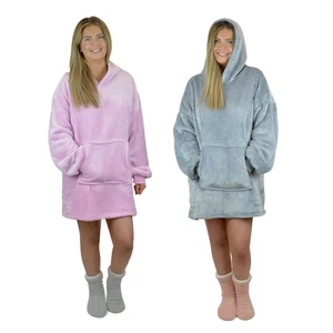 Ladies Oversized Sherpa Fleece Lined Hooded Blanket Warm Winter Adult Hoodie - Picture 1 of 11