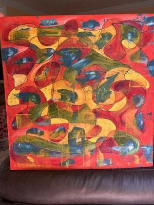 Pintura a óleo artista original “circo” assinada abstrata no painel palhaço Halloween  - Imagem 1 de 4