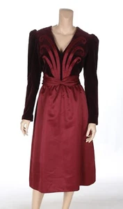 Victor Costa Vintage 80s 90s Burgundy Velvet & Satin Formal Party Prom Dress 14 - Picture 1 of 3