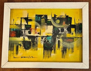 Small Mid Century Abstract Expressionist Framed Oil Painting on Canvas - Signed - Picture 1 of 4