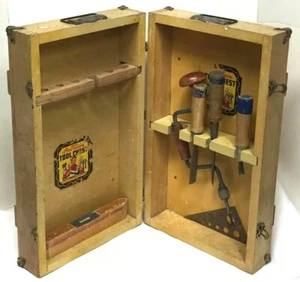 VINTAGE AMERICAN TOOL CHEST AMERICAN TOY & FURNITURE CO.  Wood Box & Tools - Picture 1 of 12