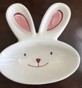 Adorable Bunny Rabbit Ear-Shaped Candy Dish-NEW-8x8.5 Inch Ceramic - Picture 1 of 3