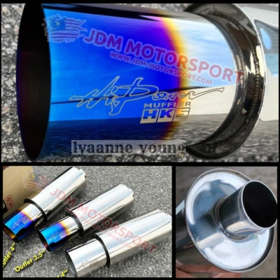 HKS HI-POWER UNIVERSAL SINGLE EXHAUST MUFFLER TITANIUM Inlet 2" Outlet 3" Inches - Image 1 of 4
