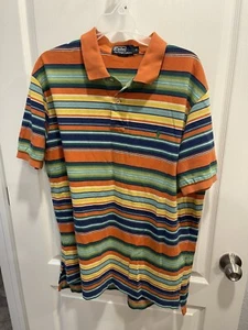 Vintage Polo Ralph Lauren Color Block Striped Polo Shirt Rainbow Size Medium M - Picture 1 of 4