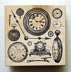 PSX Steampunk CLOCKS POCKET WATCHES MANTLE Hands Gears Chain Rubber Stamp G-3591 - Picture 1 of 3