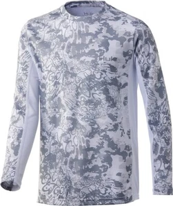 HUK Icon X Tide Change Shirt Youth Boys Small White Gray Long Sleeve UPF 50+ NEW - Picture 1 of 6