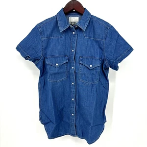J. Crew Classic-Fit Kurzarm Western Chambray Hemd Top Perlen Druckknopf Gr. 2 Neu mit Etikett - Bild 1 von 7
