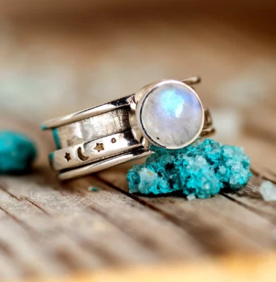 Anillo de plata de ley 925, anillo giratorio de piedras preciosas, anillo hecho a mano, anillo de meditación Foto 1 de 4