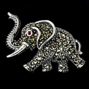 Broche Redondo De Rubí Y Marcasita De Plata 925 Joyería De Verano - Imagen 1 de 9