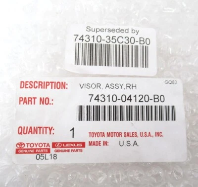 正品 原始设备制造商 丰田 74310-35C30-B0 乘客 右握 遮阳板 2012-2015 塔科马 — 第 1/3 张图片