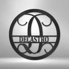 Round Monogram Vine Metal Sign with Initial and Family Name - 3 Colors & 4 Sizes