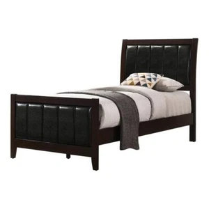 Coaster Carlton Upholstered Faux Leather Twin Panel Bed in Black - Picture 1 of 2