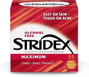 6 Pack Stridex Medicated Acne Pads, Maximum, 55 Count Each Pack – Alcohol Free - Picture 1 of 7