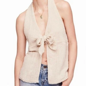 Top donna nuovo Free people L sexy halter lino - Foto 1 di 6