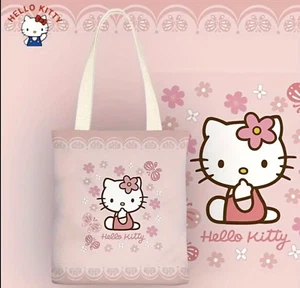 Hello Kitty Canvas Shoulder Tote Bag – Pink Shopper for Work, Travel, Hiking - Picture 1 of 1