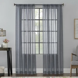 63"x52" Celeste Textured Linen Blend Sheer Rod Pocket Curtain Panel Navy Scott - Picture 1 of 4