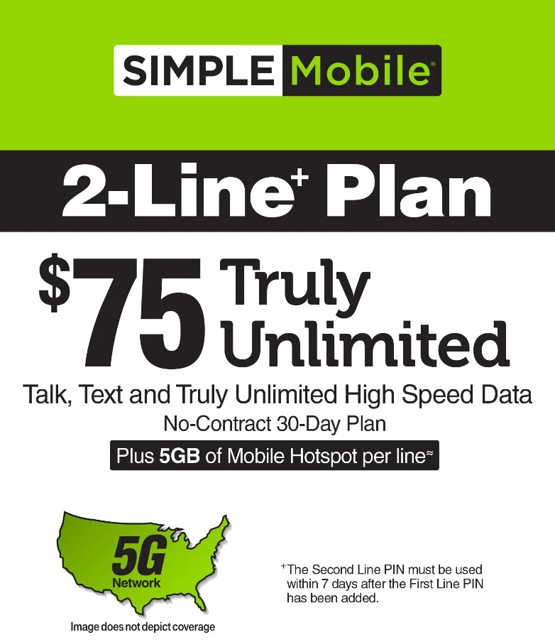 $75 SIMPLE MOBILE REFILL | TOP UP - Image 1 of 1