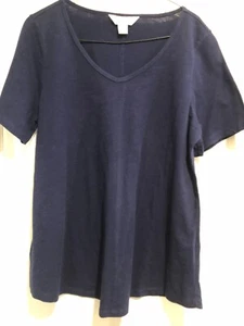 BeMe Plus Size XS Navy Blue Cotton V Neck Short Sleeve T Shirt Top GUC - Picture 1 of 4