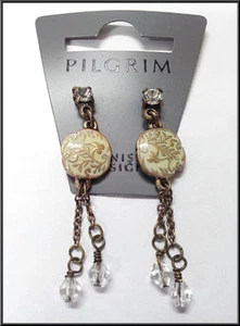 NEW PILGRIM DE EARRINGS SWAROVSKI CRYSTALS ENAMEL GOLD "CAMEO BIRDS" NICKEL FREE - Picture 1 of 3