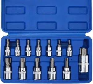 13PCS Drive Torx Bit Socket Set 1/4" 3/8" 1/2" T8-T70 Star Bit Socket Set Tool - Picture 1 of 8