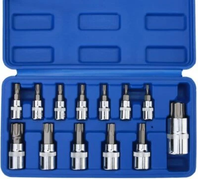 13Pc Master Torx Socket Set 1/2" 1/4" 3/8" T8-T70 Drive S2 and Cr-V Steel w/Case