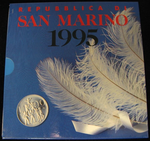 SAN MARINO 1 Lira / 1000 Lire 1995 R - Official 10 Coin Mint Set - UNC * Cover