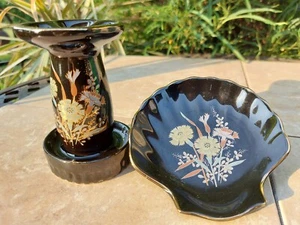 ASIAN INSPIRED- PORCELAIN TOOTHBRUSH HOLDER & MATCHING SOAP DISH- MADE IN JAPAN - Picture 1 of 14