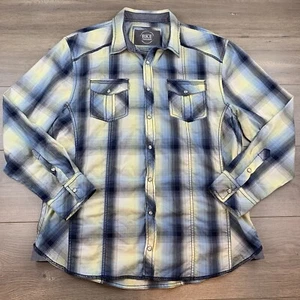 BKE Pearl Snap Long Sleeve Shirt Men’s Large Blue Plaid Relaxed Fit Western - Picture 1 of 16