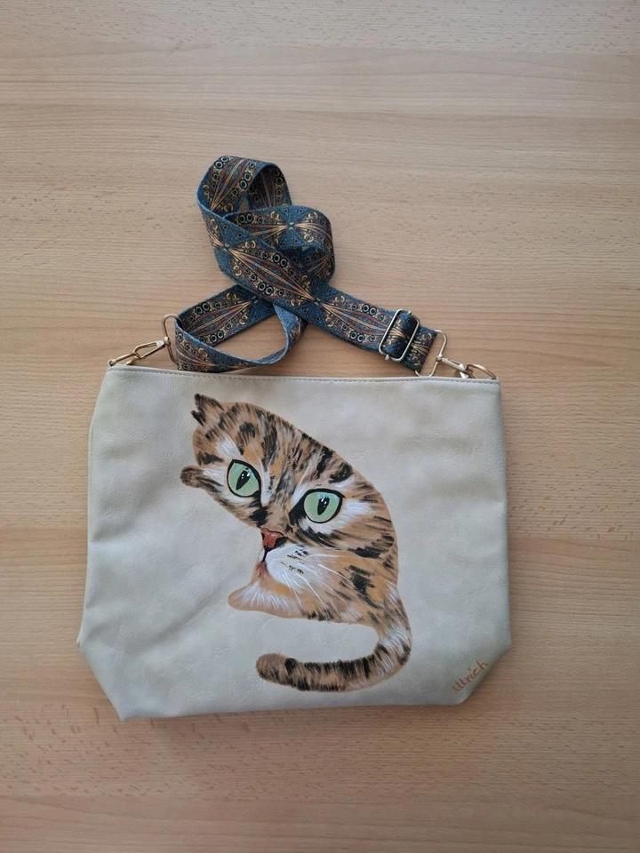 Tasche Shopper Handtasche Schultertasche Umhängetasche handbemalt Crossbag 🎁🐱 - Bild 1 von 4