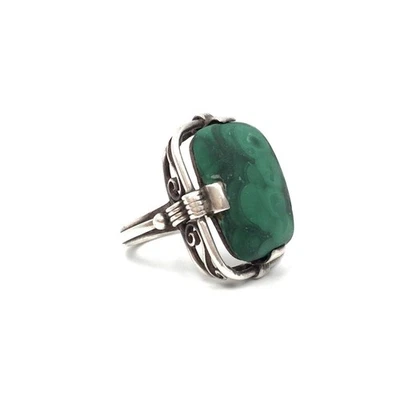 835 anillo de malaquita verde joyería plata vintage para mujer hecho a mano... - Imagen 1 de 4