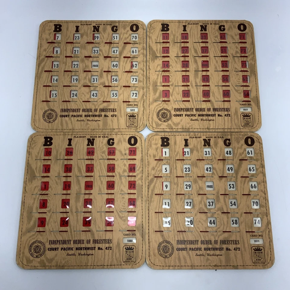 Vintage Pla-Mor Bingo Slide Cards Lot Stitched Edges  Advertising Foresters - Image 1 of 3