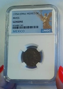 (1954-1969 Mo) México 5 Centavos - NGC Genuino - Diseño Águila Mexicana - Imagen 1 de 4