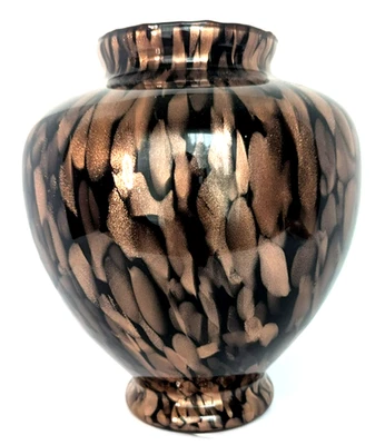 VTG Murano Art Glass Vase Black Gold Copper Aventurine Speckle Amphora Italy 10" - Image 1 of 4
