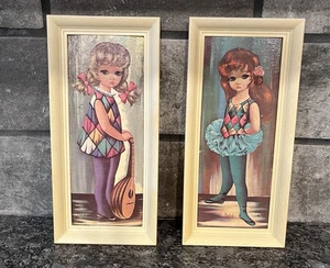 2 EDEN Moppet Series Big Eyes Girl Print On Cardboard Harlequin Vintage 60s Art - Foto 1 di 7