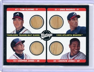 2002 Upper Deck Vintage Timeless Team Bat Card B-ATL Greg Maddux Chipper Jones - Picture 1 of 2