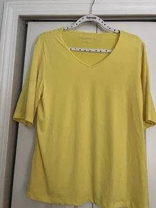 Susan Graver Modern Essentials Liquid Knit Top Large Sz M Yellow Casual Comfort - Picture 1 of 5