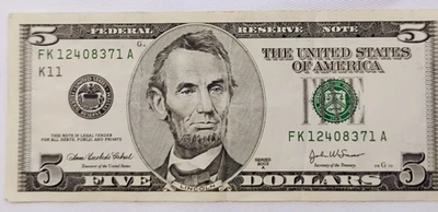 2003A Five Dollar Note $5 Federal Reserve System K11(Dallas) FK12408371A - Image 1 of 4